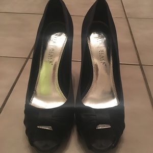 Perfect Peep-toe Black Satin Pumps
